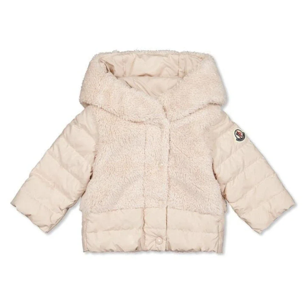 Moncler Jerima Teddy Hooded Down Short Puffer Jacket Baby Girls 9/12 Pink L/S